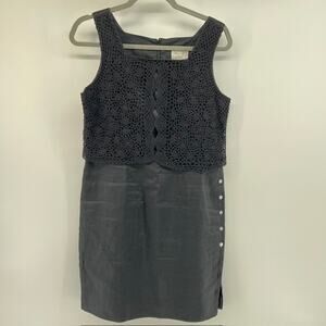 VTG Cali Cali 100% Linen Shift Dress Crochet Top Womens 4 Petite Black Buttons